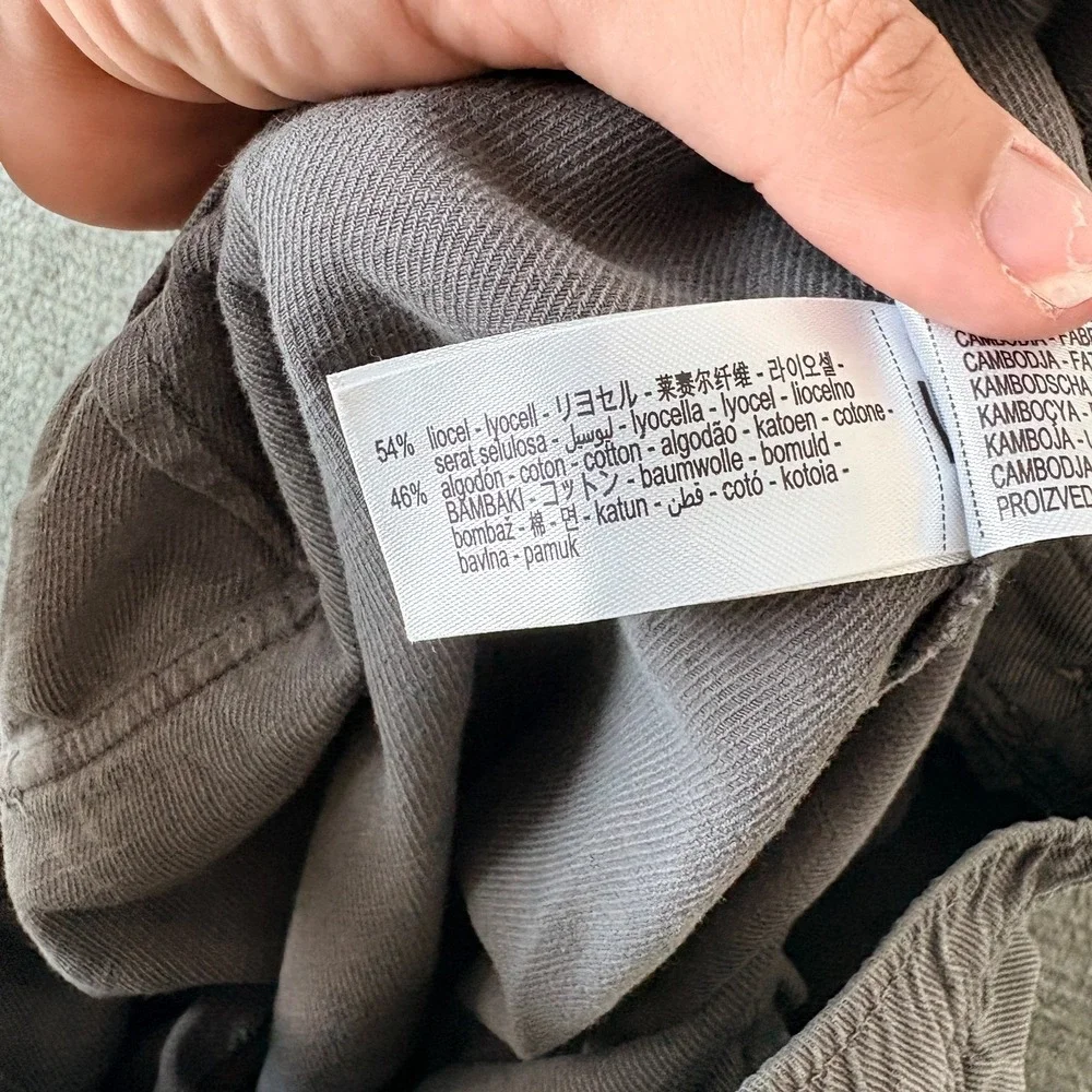 Zara Cropped Pants Mens L 32x24 Gray Lyocell Pockets Loose Casual Coastal